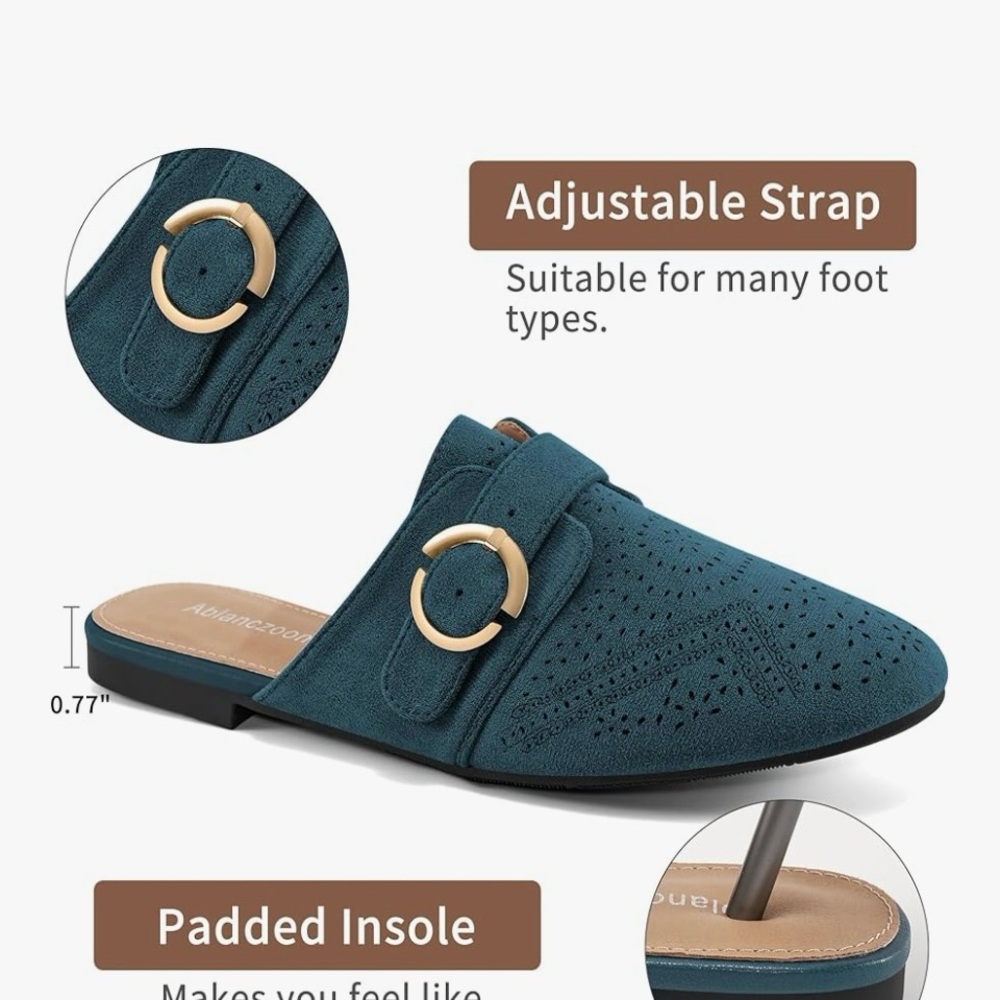 Teal Mules with Gold Accent - Picture 2 of 3